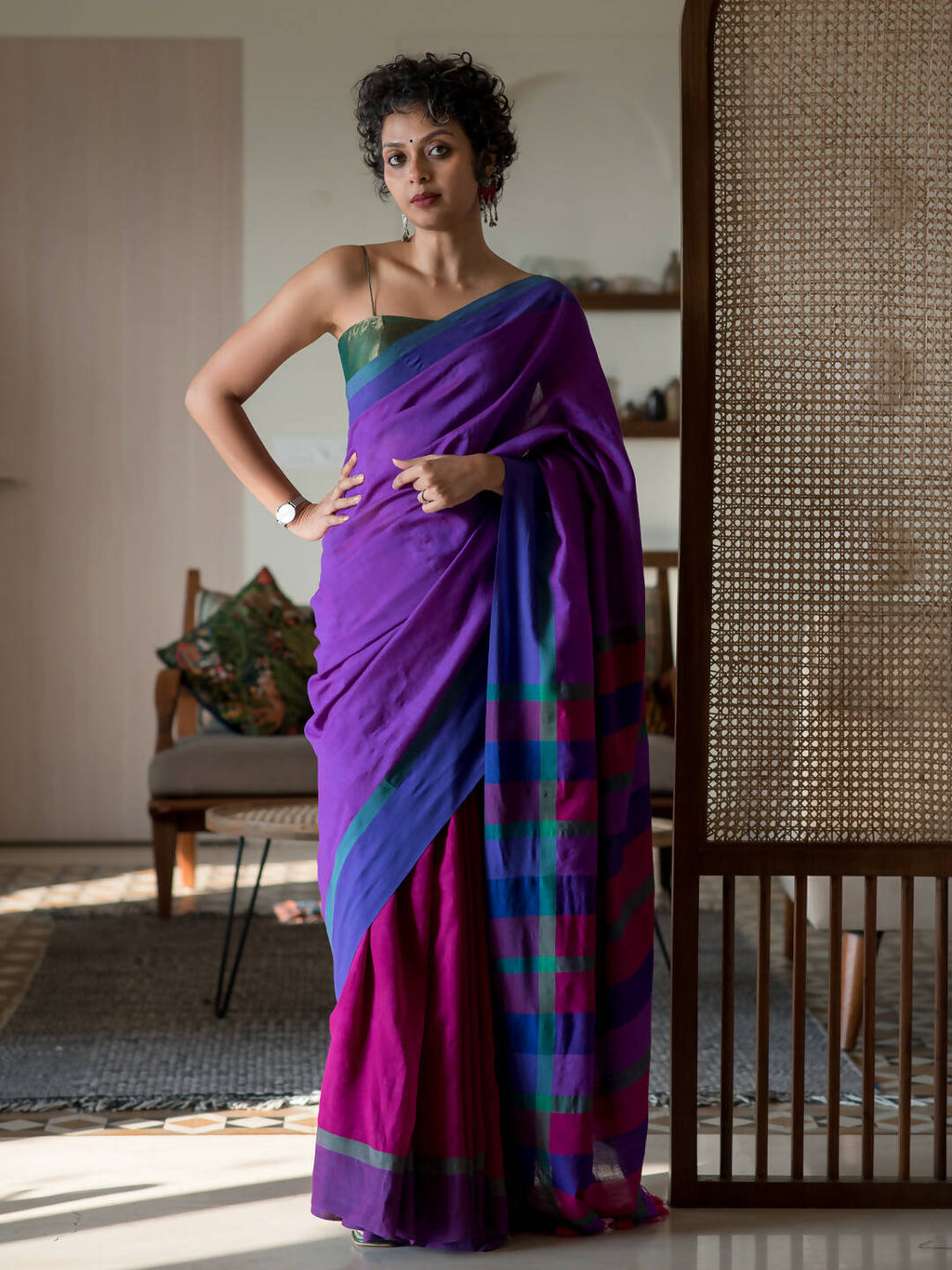 Suta Multi Color Woven Design Cotton Blend Saree | Grocsy