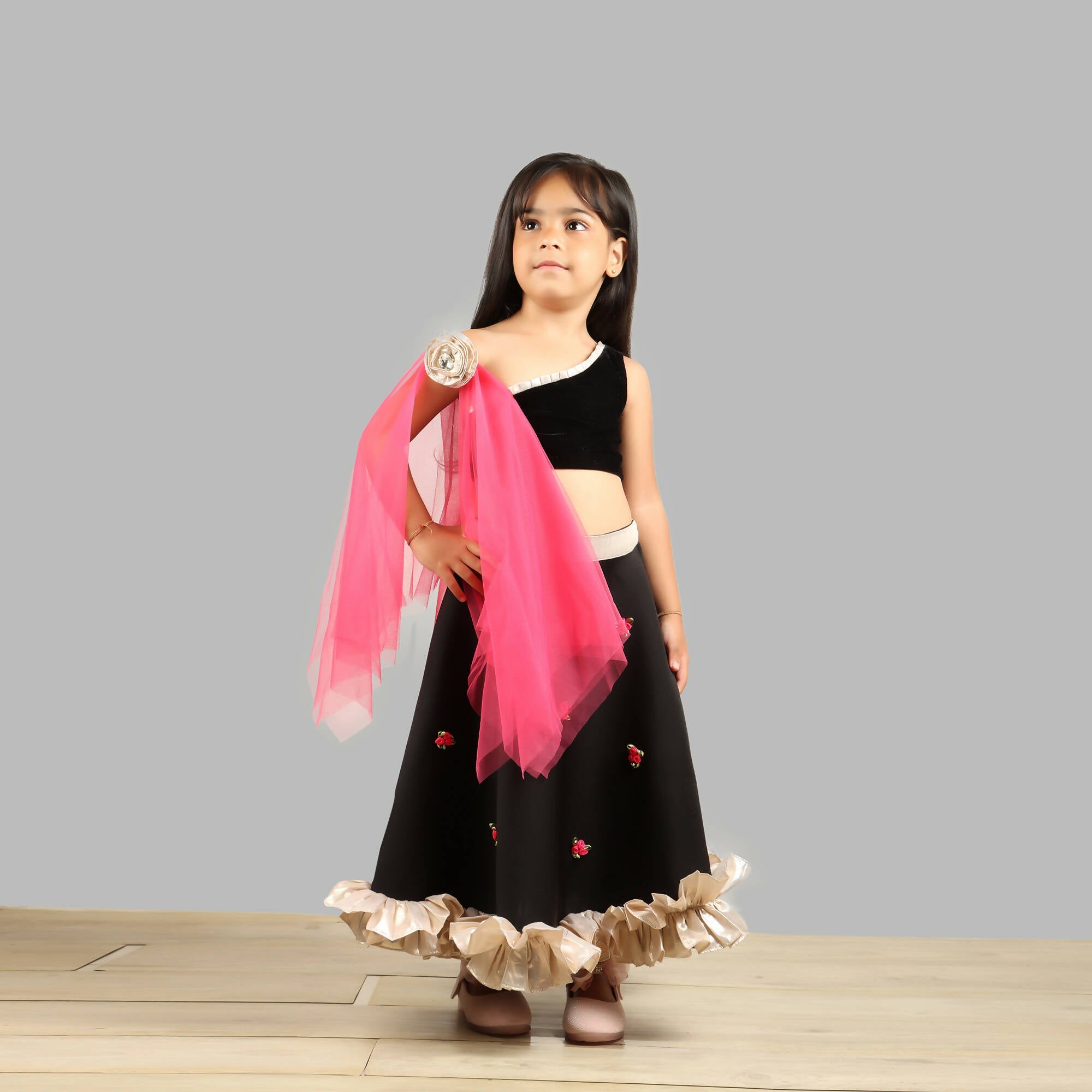 Pink Cow Fashions Black Ghagra Choli With Pink Dupatta | Grocsy