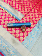 DEIANA'S Beautiful Designer Golden zari Soft Lichi Silk Saree - Red | Grocsy