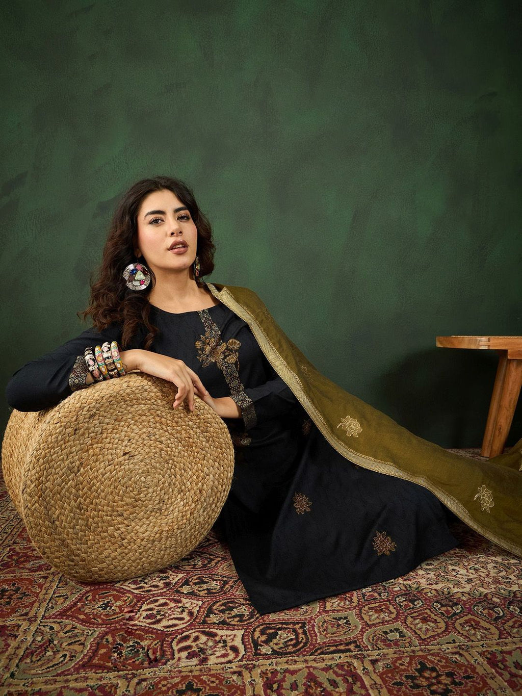 Sangria Self Designed Straight Kurta & Trousers With Dupatta | Grocsy