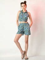 Myshka Women's Blue Printed Top With Shorts | Grocsy
