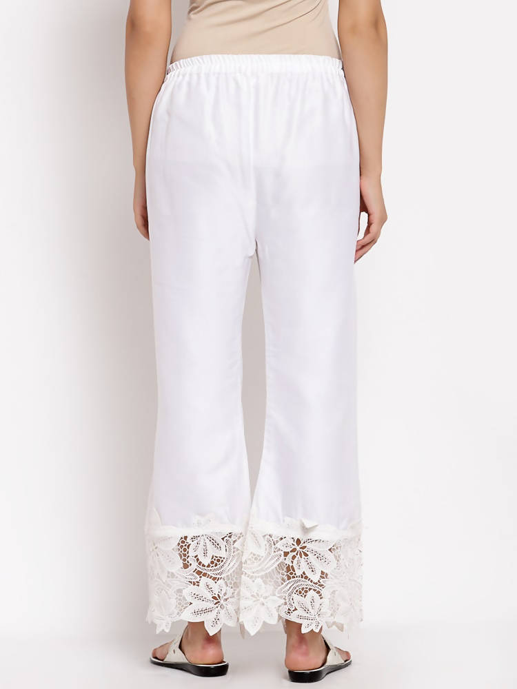 Myshka Women's White Cotton Solid Casual Trouser | Grocsy