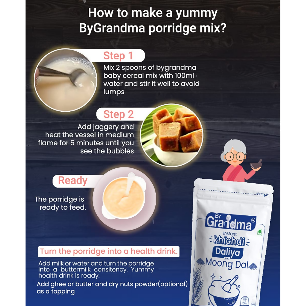 By Grandma Sprouted Cereal Instant Kichidi - Mix-Broken Wheat And Moong Dal | Grocsy