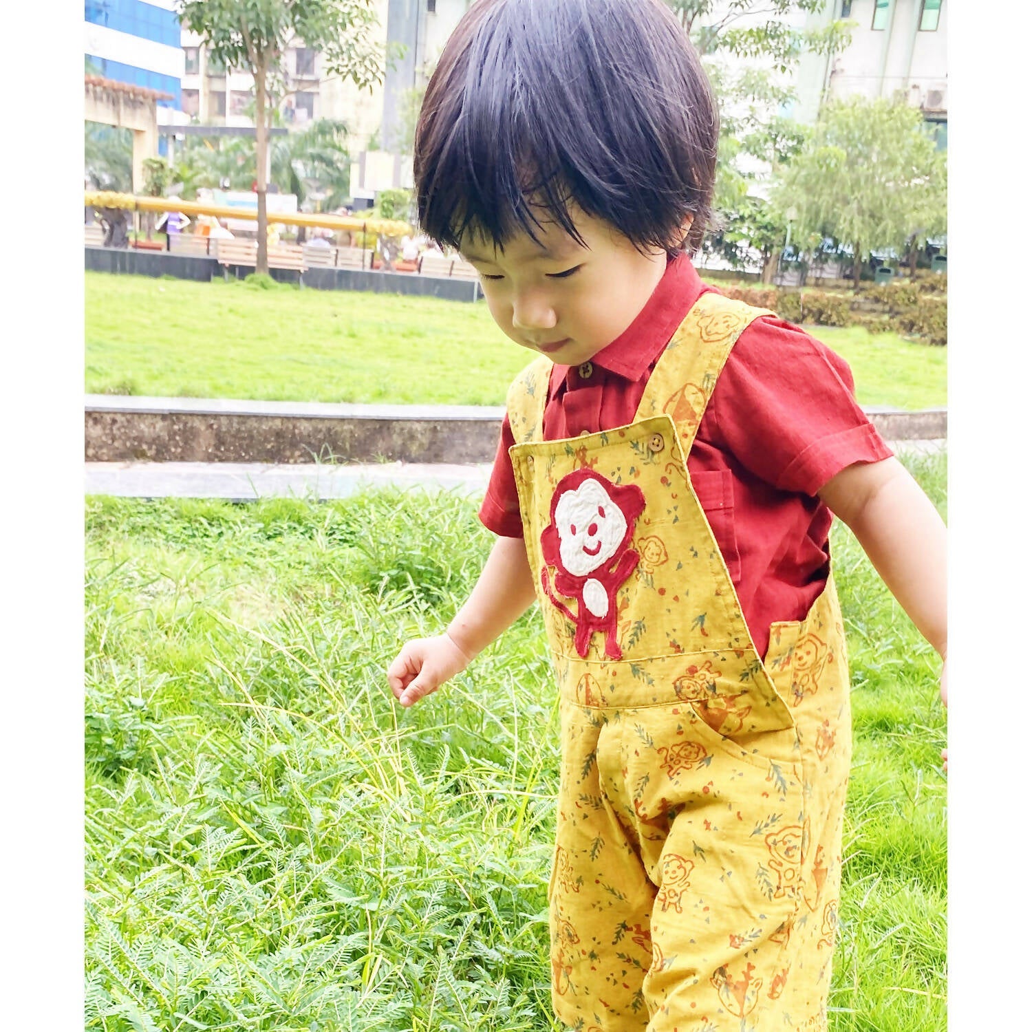 Mhyssa Yellow Dungaree With Round Neck Half Sleeves Maroon Shirt Set | Grocsy
