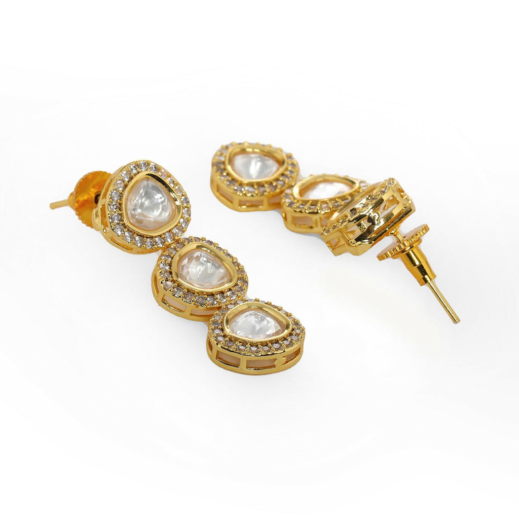 Uncut 3 Tier Kundan Dangler Earrings (Gold) - Ruby Raang | Grocsy