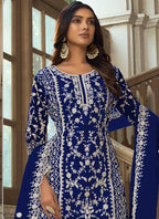 Vegaa Fashion Blue Premium Net Embroidered Traditional Palazzo Suit | Grocsy