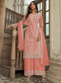 Vegaa Fashion Light Orange Premium Net Embroidered Traditional Palazzo Suit | Grocsy
