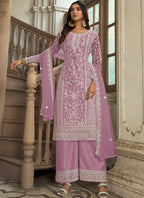 Vegaa Fashion Lavender Premium Net Embroidered Traditional Palazzo Suit | Grocsy