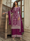 Vegaa Fashion Wine Premium Net Embroidered Traditional Palazzo Suit | Grocsy