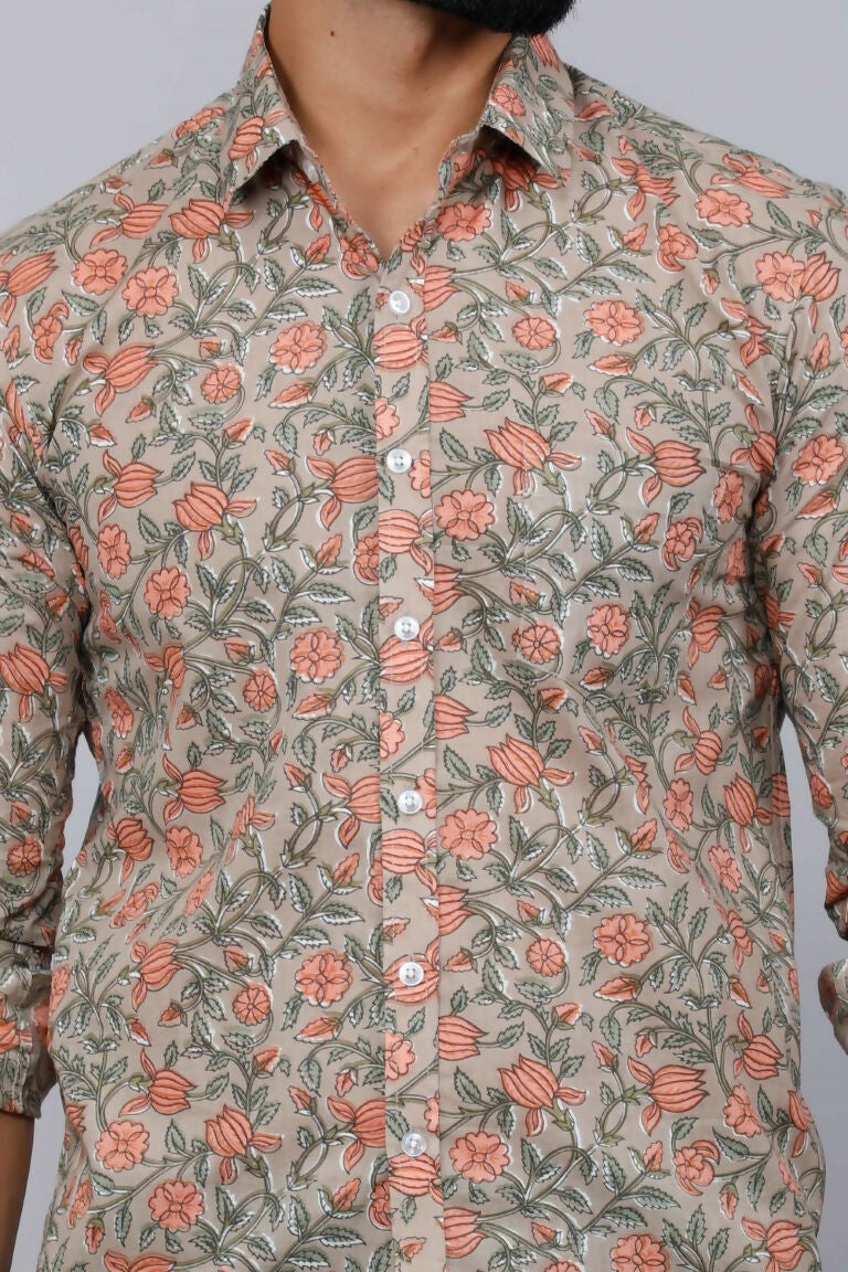 Miravan Men's Beige Comfort Floral Printed Casual Shirt | Grocsy