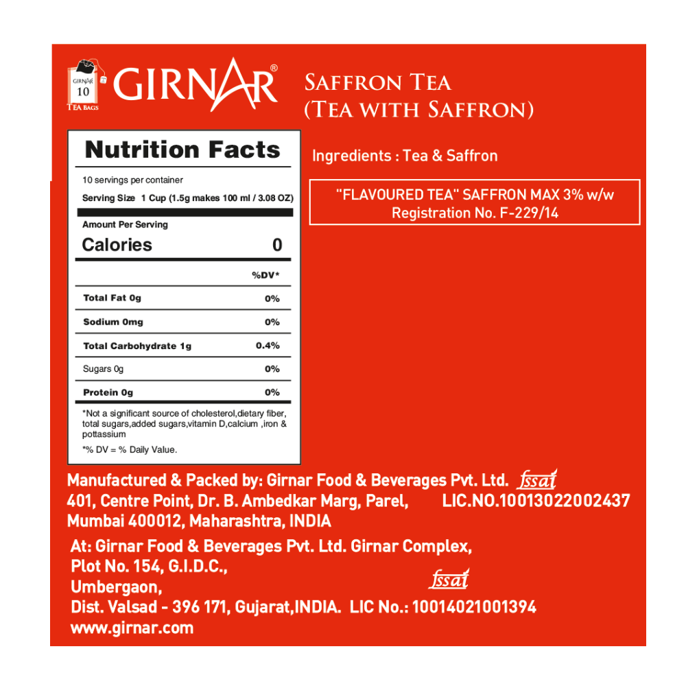Girnar Black Tea Bags - Saffron | Grocsy
