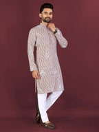 Neera Trendz Brown Soft Silk Embroidered Men's Kurta Pyjama | Grocsy