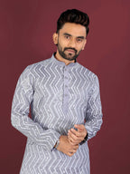 Neera Trendz Grey Soft Silk Embroidered Men's Kurta Pyjama | Grocsy