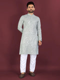 Neera Trendz Light Green Soft Silk Embroidered Men's Kurta Pyjama | Grocsy