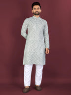 Neera Trendz Light Green Soft Silk Embroidered Men's Kurta Pyjama | Grocsy