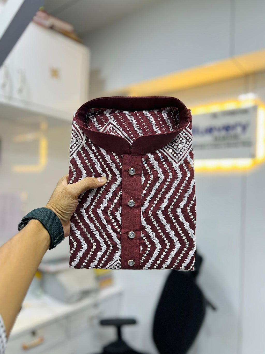 Neera Trendz Maroon Soft Silk Embroidered Men's Kurta Pyjama | Grocsy