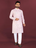Neera Trendz Pink Soft Silk Embroidered Men's Kurta Pyjama | Grocsy