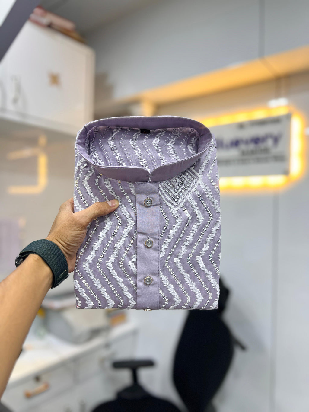 Neera Trendz Purple Soft Silk Embroidered Men's Kurta Pyjama | Grocsy