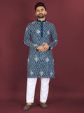 Neera Trendz Teal Soft Silk Embroidered Men's Kurta Pyjama | Grocsy