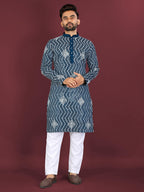 Neera Trendz Teal Soft Silk Embroidered Men's Kurta Pyjama | Grocsy