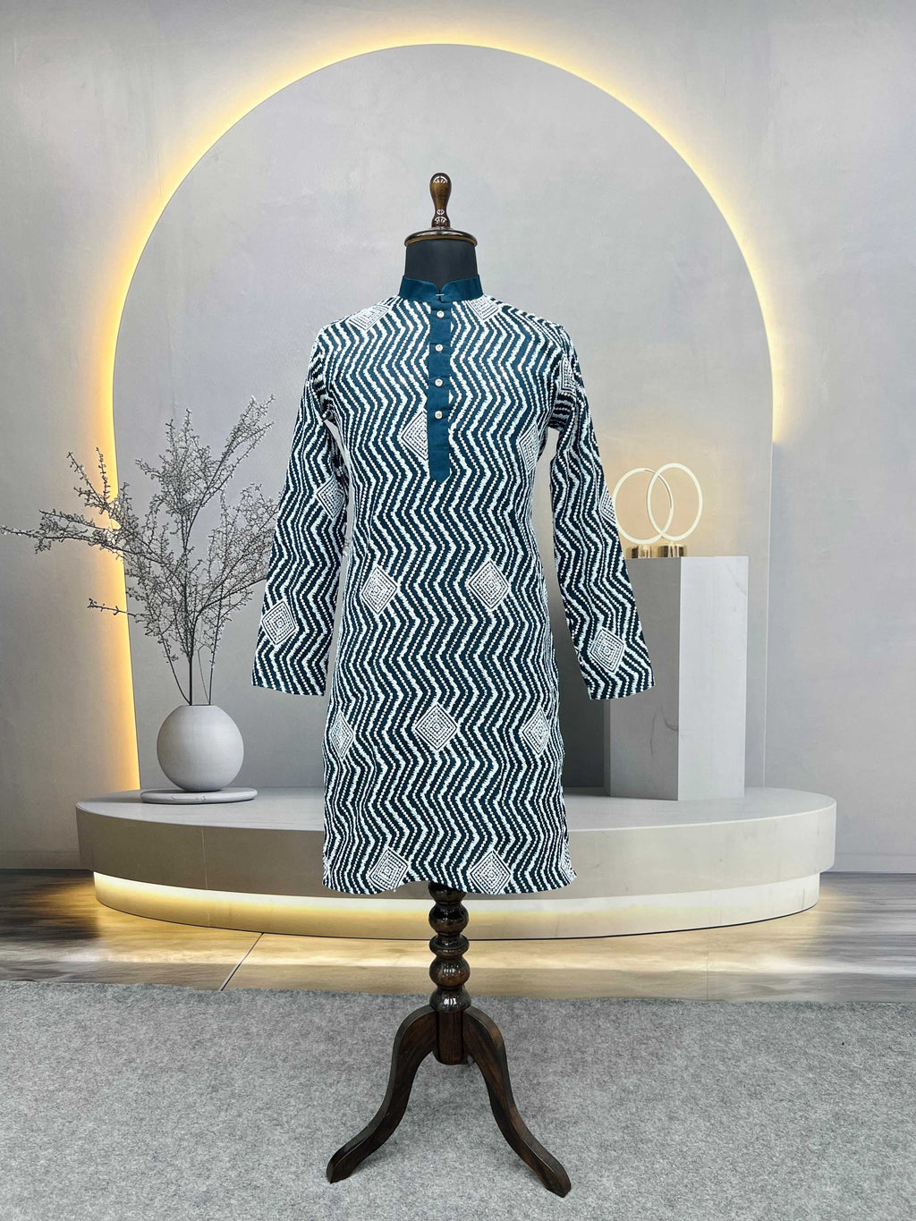 Neera Trendz Teal Soft Silk Embroidered Men's Kurta Pyjama | Grocsy