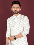 Neera Trendz White Soft Silk Embroidered Men's Kurta Pyjama | Grocsy