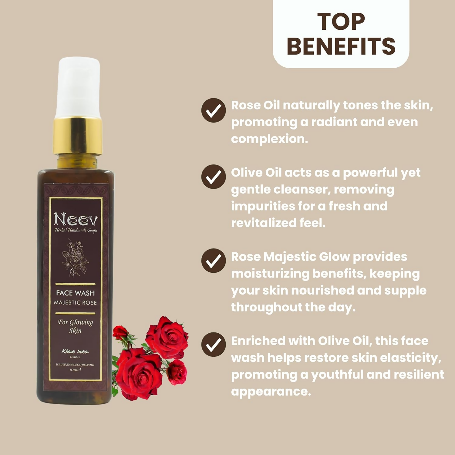 Neev Herbal Handmade Soaps Rose Majestic Glow Face Wash | Grocsy
