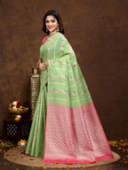 Vedant Vastram Jacquard Work Fancy Bollywood Saree - Pista | Grocsy