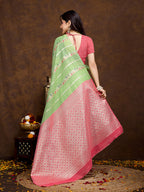 Vedant Vastram Jacquard Work Fancy Bollywood Saree - Pista | Grocsy