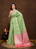 Vedant Vastram Jacquard Work Fancy Bollywood Saree - Pista | Grocsy