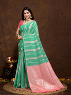 Vedant Vastram Jacquard Work Fancy Bollywood Saree - Seegreen | Grocsy