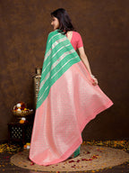 Vedant Vastram Jacquard Work Fancy Bollywood Saree - Seegreen | Grocsy