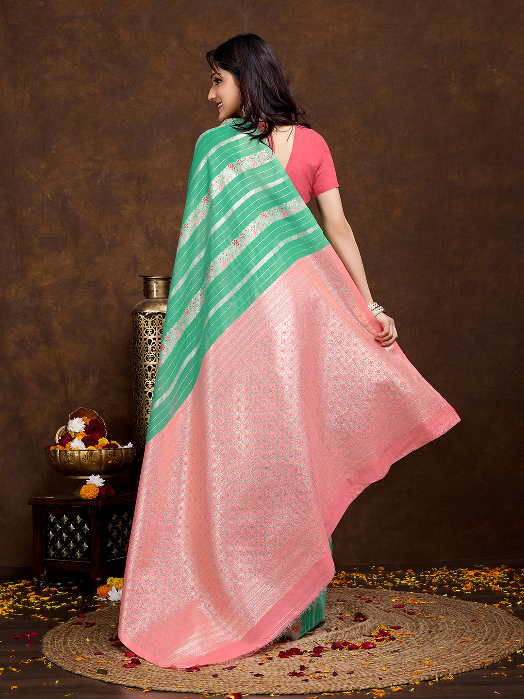 Vedant Vastram Jacquard Work Fancy Bollywood Saree - Seegreen | Grocsy