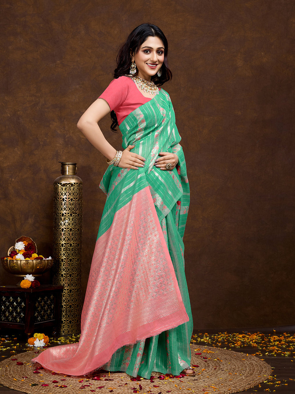 Vedant Vastram Jacquard Work Fancy Bollywood Saree - Seegreen | Grocsy