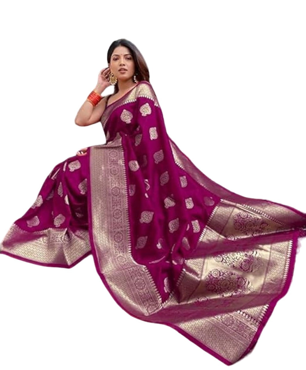 Vamika Weaving Banarasi Jacquard Purple Kanjivaram Saree | Grocsy