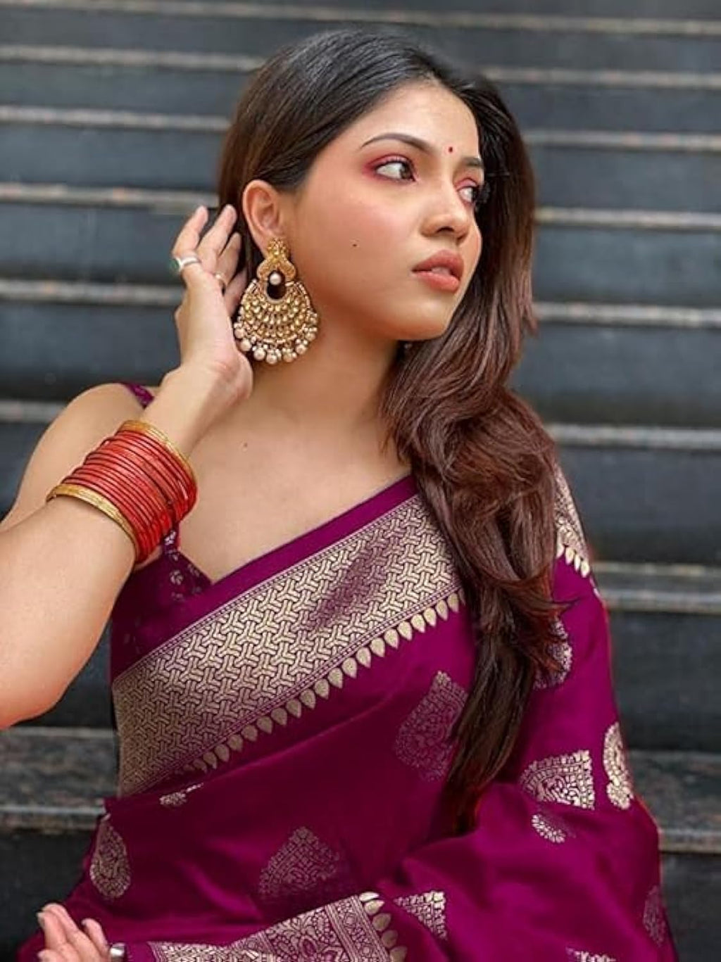 Vamika Weaving Banarasi Jacquard Purple Kanjivaram Saree | Grocsy