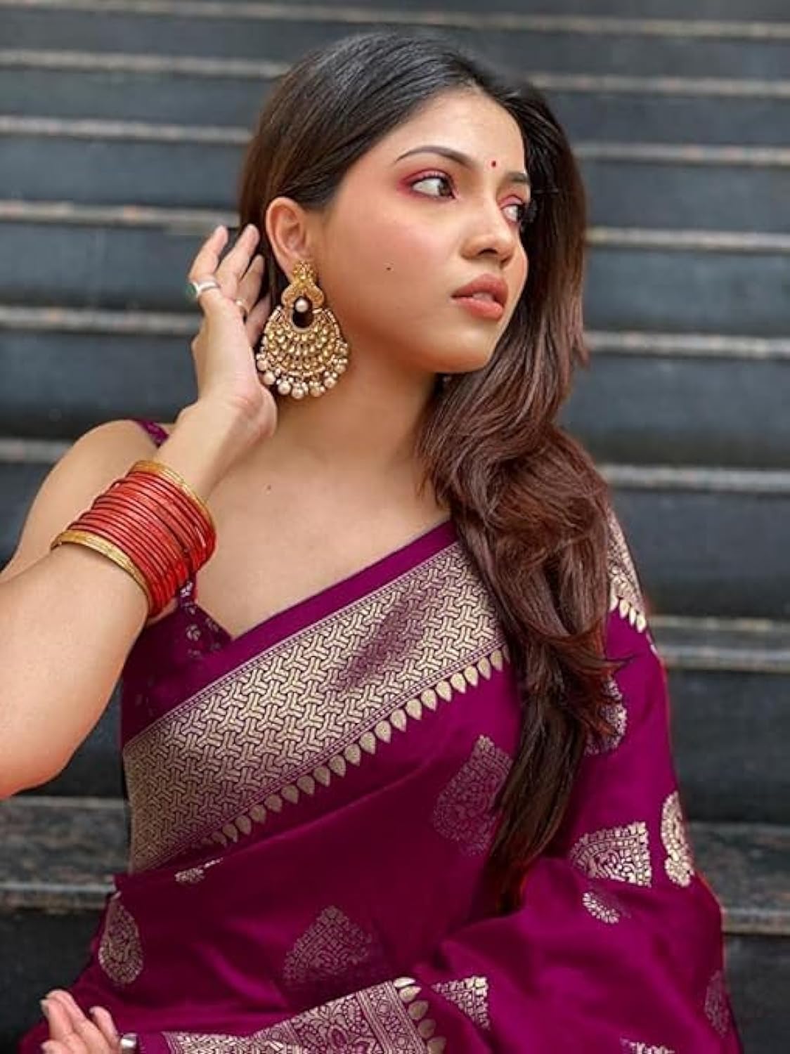 Vamika Weaving Banarasi Jacquard Purple Kanjivaram Saree | Grocsy