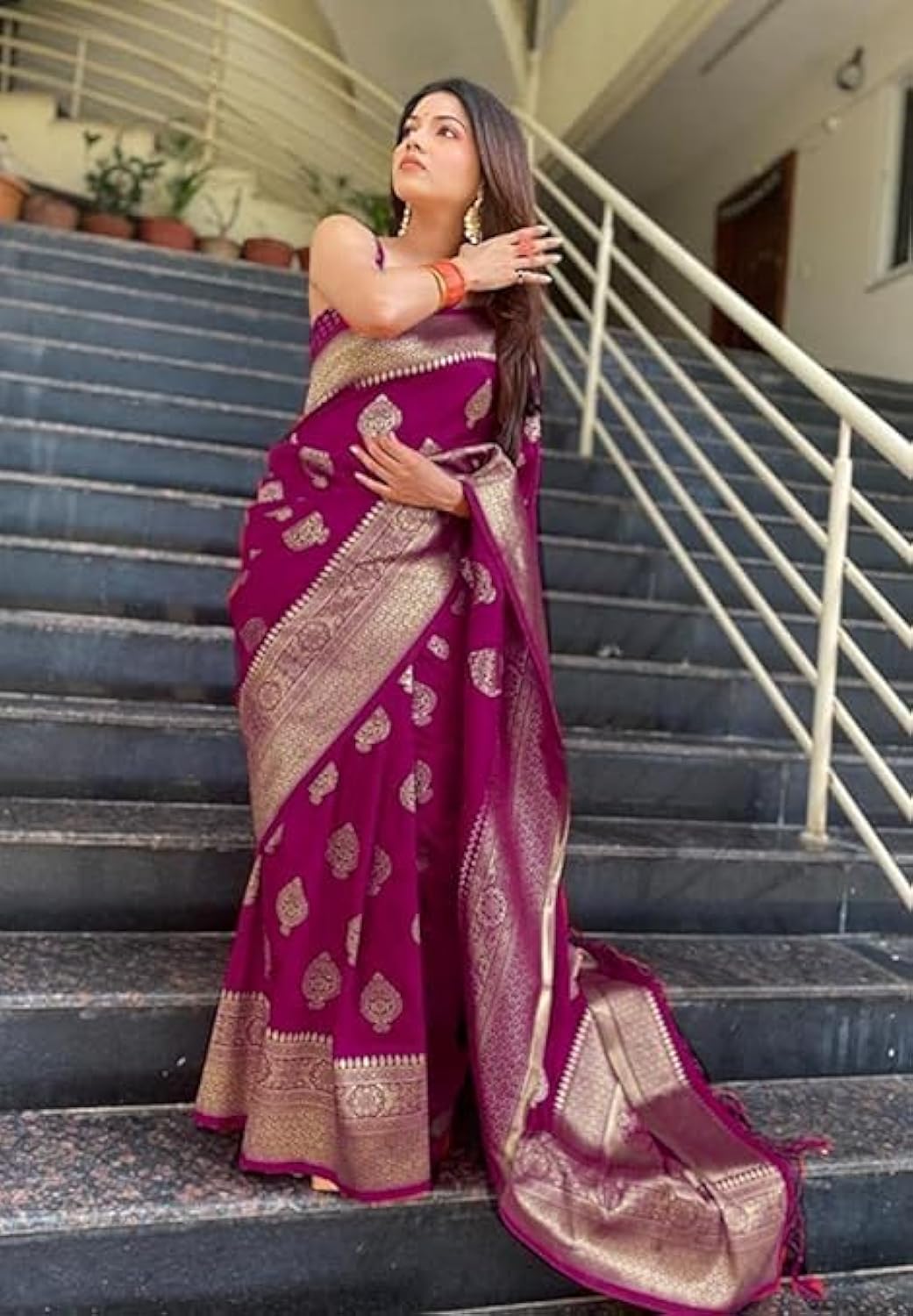Vamika Weaving Banarasi Jacquard Purple Kanjivaram Saree | Grocsy