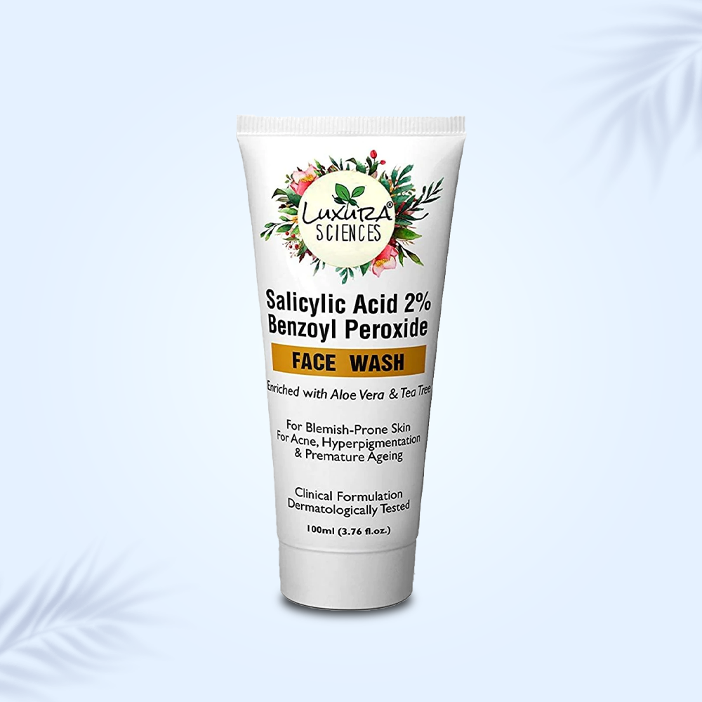Luxura Sciences Salicylic Acid 2% Face Wash with Niacinamide, Benzoyl Peroxide, Aloe Vera & Tea Tree | Grocsy