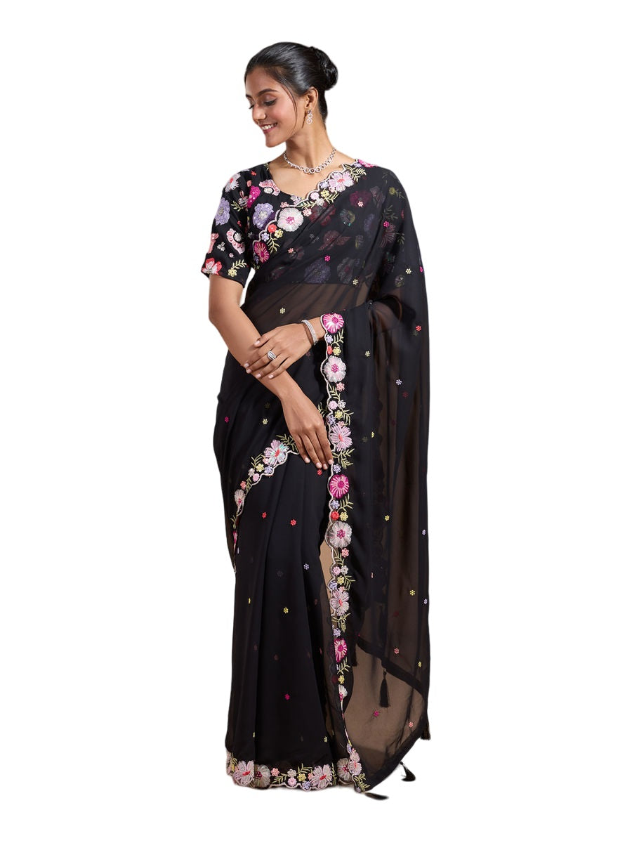 Vamika Embroidery Black Georgette Bollywood Saree | Grocsy