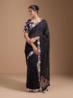 Vamika Embroidery Black Georgette Bollywood Saree | Grocsy