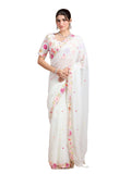 Vamika Embroidery Cream Georgette Bollywood Saree | Grocsy