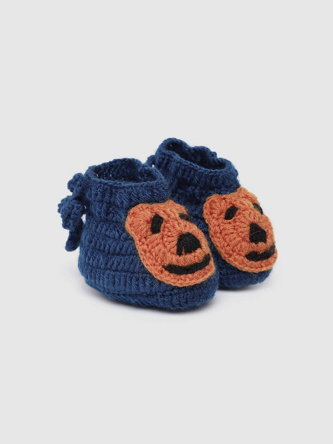 Chutput Kids Woollen Hand Knitted Bear Detailed Booties - Blue | Grocsy
