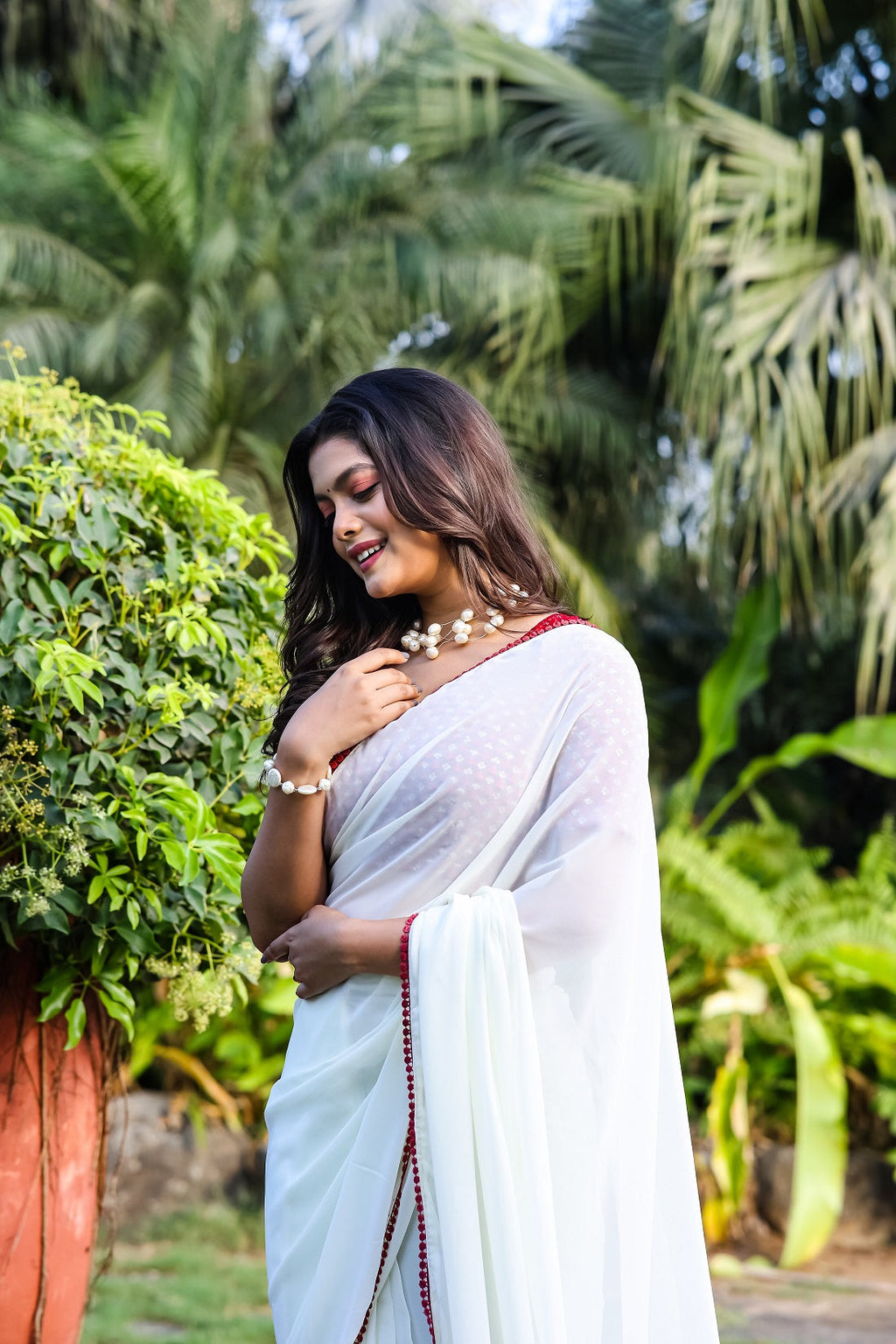 Teeya Creation Off White Color Georgette Fabric ready To Wear Saree | Grocsy