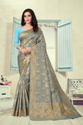Vedant Vastram Litchi Silk Designer Banarasi Saree - Grey | Grocsy