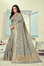 Vedant Vastram Litchi Silk Designer Banarasi Saree - Grey | Grocsy