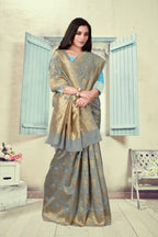 Vedant Vastram Litchi Silk Designer Banarasi Saree - Grey | Grocsy
