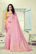 Vedant Vastram Litchi Silk Designer Banarasi Saree - Pink | Grocsy