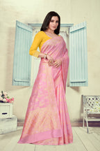 Vedant Vastram Litchi Silk Designer Banarasi Saree - Pink | Grocsy