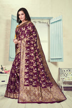 Vedant Vastram Litchi Silk Designer Banarasi Saree - Wine | Grocsy